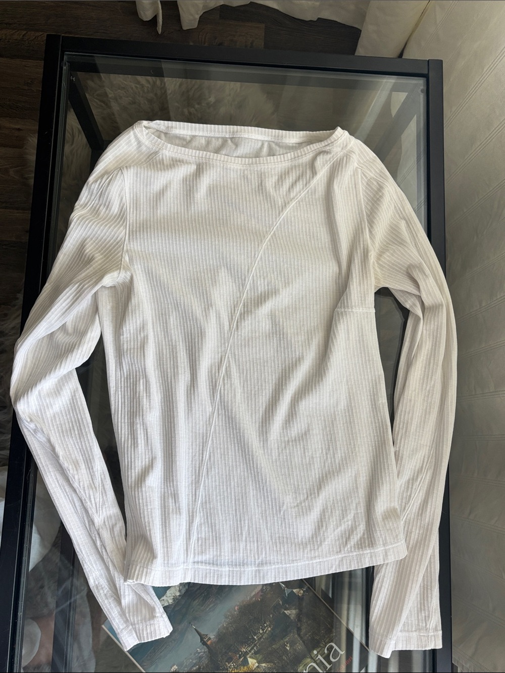 Lululemon White Ribbed Long Sleeve Top